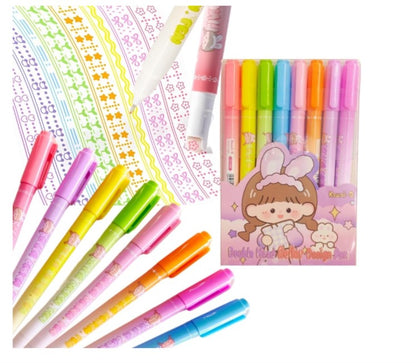 Linear Roller Color Pens Highlighters with 6 Different Curve Shapes (Set of 6)