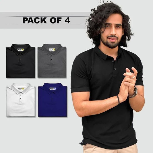 Premium Poly Matte Solid Half Sleeves Mens Polo T-Shirt Pack Of 4