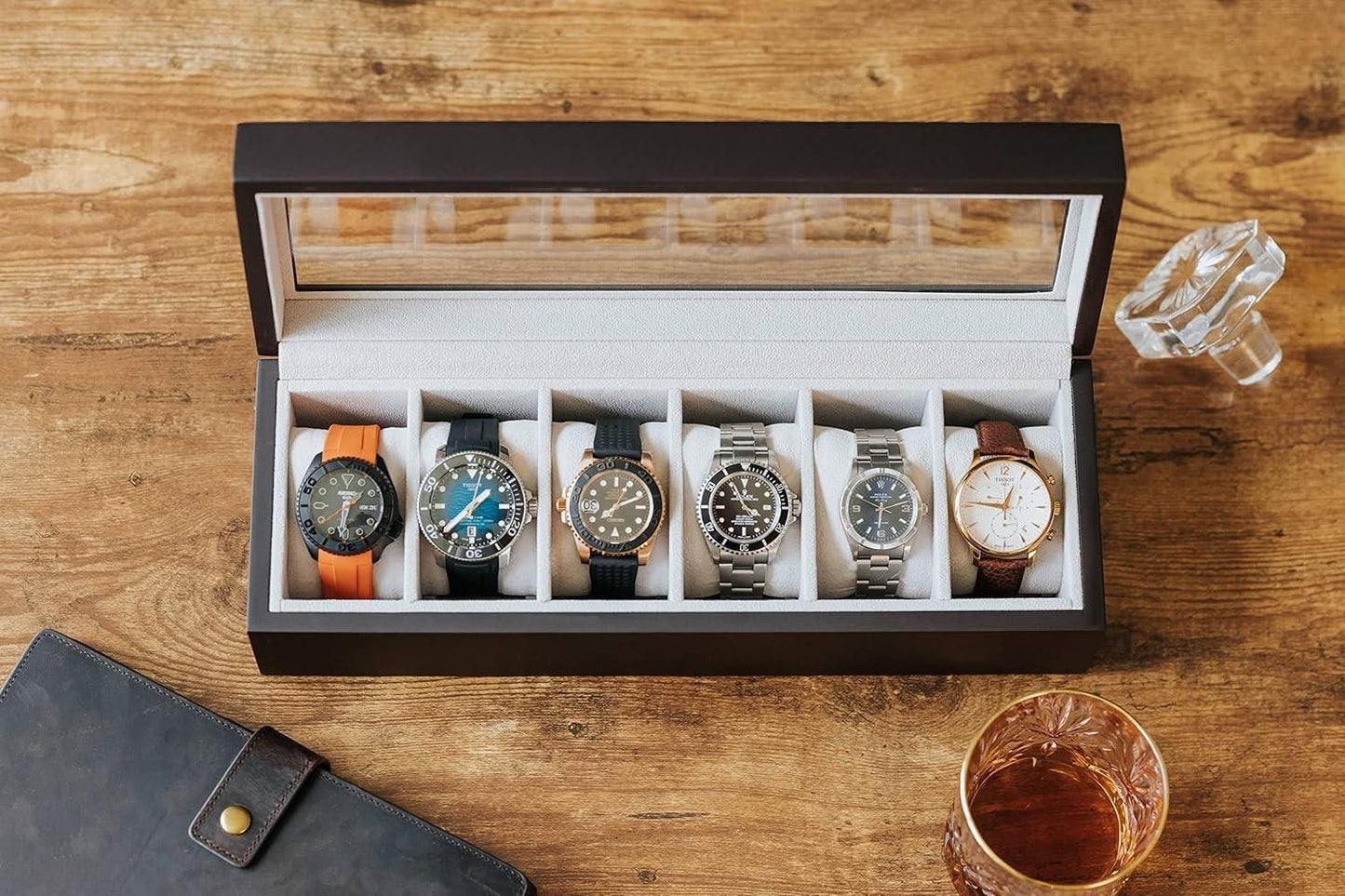 Premium finish Wood Watch Box Organizer with Glass Display